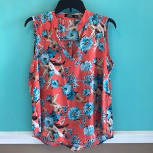 Ladies summery floral orange, teal, & tan top